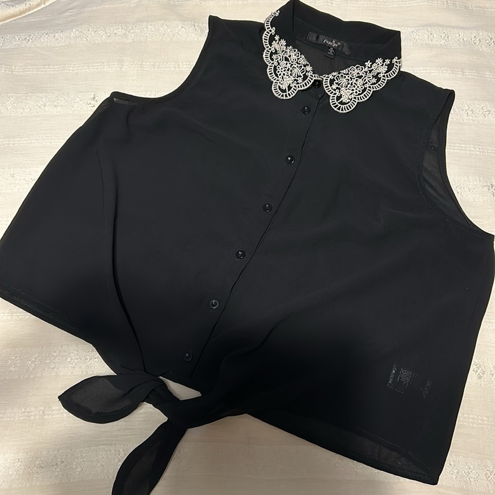 Ladies Papaya Sheer Black Sleeveless Top